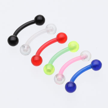 Detail View 1 of Acrylic Flexible Shaft Curved Barbell Eyebrow Ring-Blue